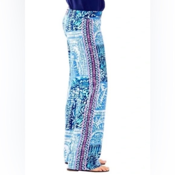 Lilly Pulitzer Bal Harbour Wide Leg Palazzo Pant Deep Indigo Leied Back Batik - Picture 2 of 6